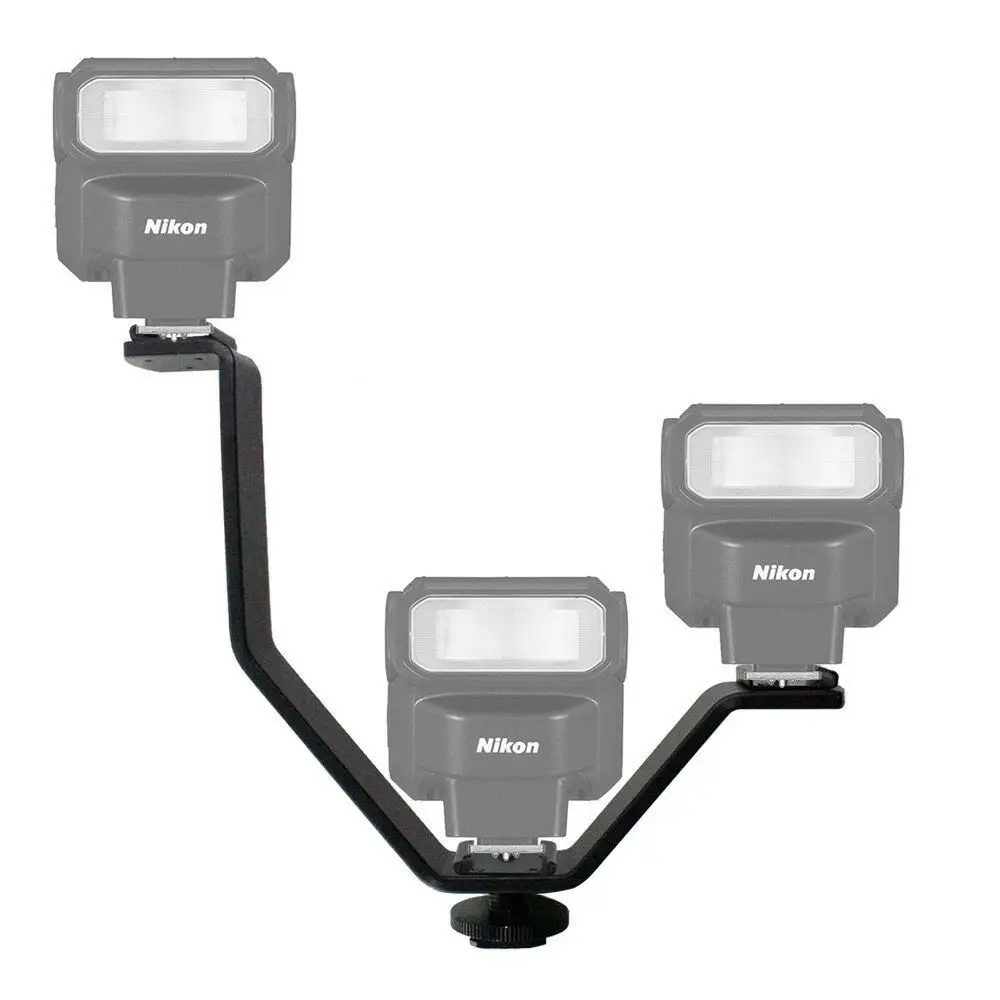 V Shape Triple Mount Hot Shoe  - Photography Lighting Description ulasan dan harga