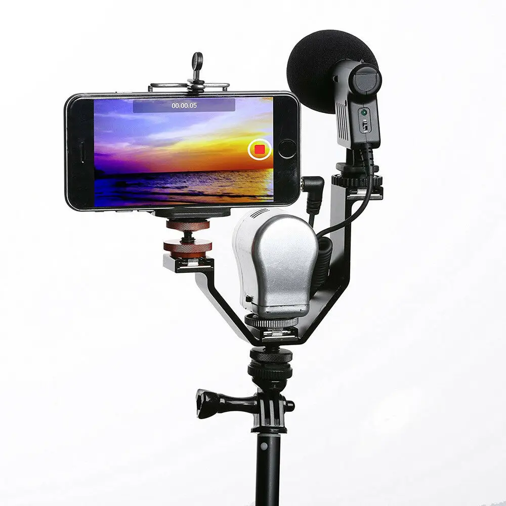 V Shape Triple Mount Hot Shoe  - Photography Lighting Description ulasan dan harga