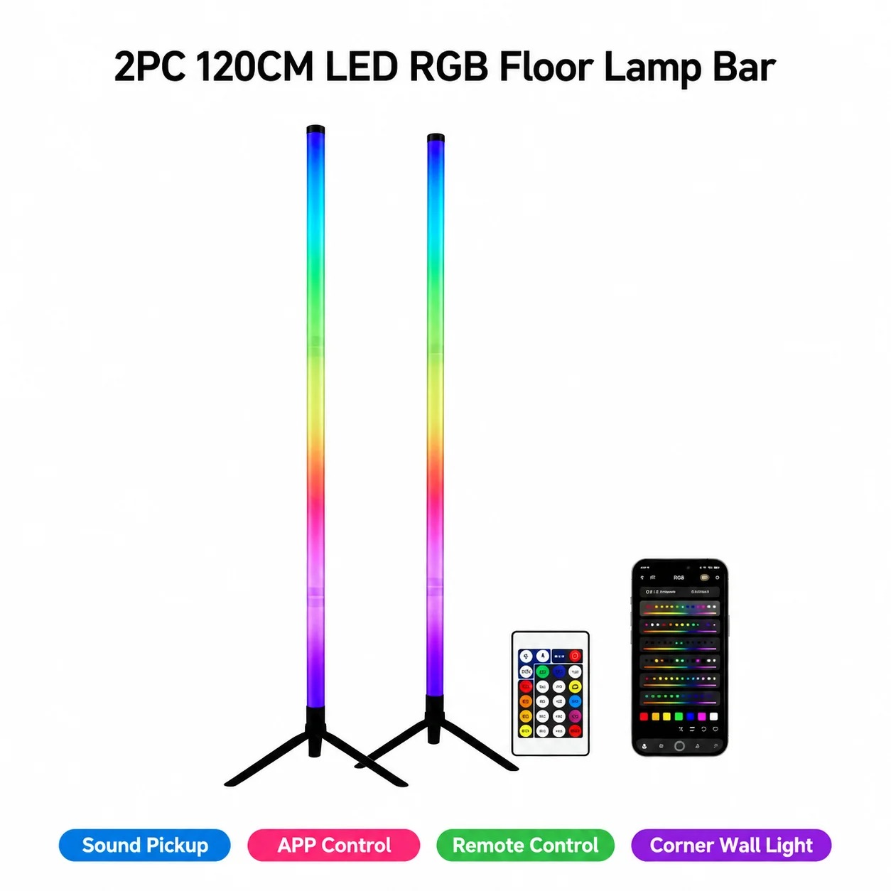 2PCS 120CM RGB Floor Lamp, Sou - Photography Lighting Game ulasan dan harga