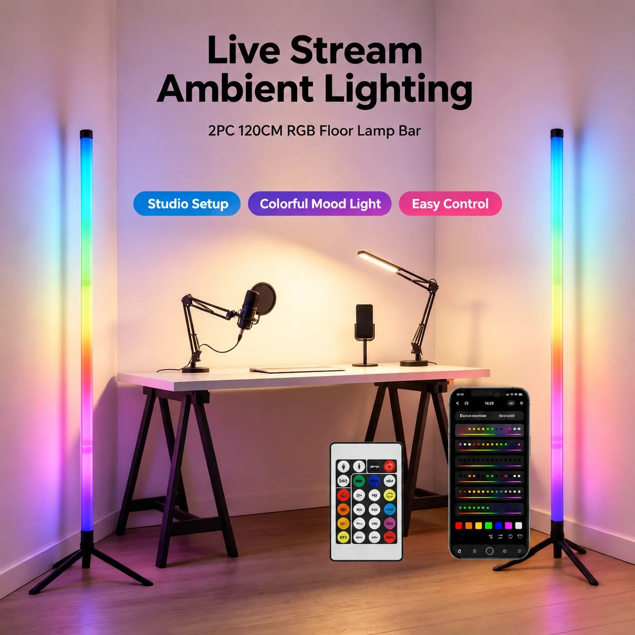 2PCS 120CM RGB Floor Lamp, Sou - Photography Lighting Game ulasan dan harga