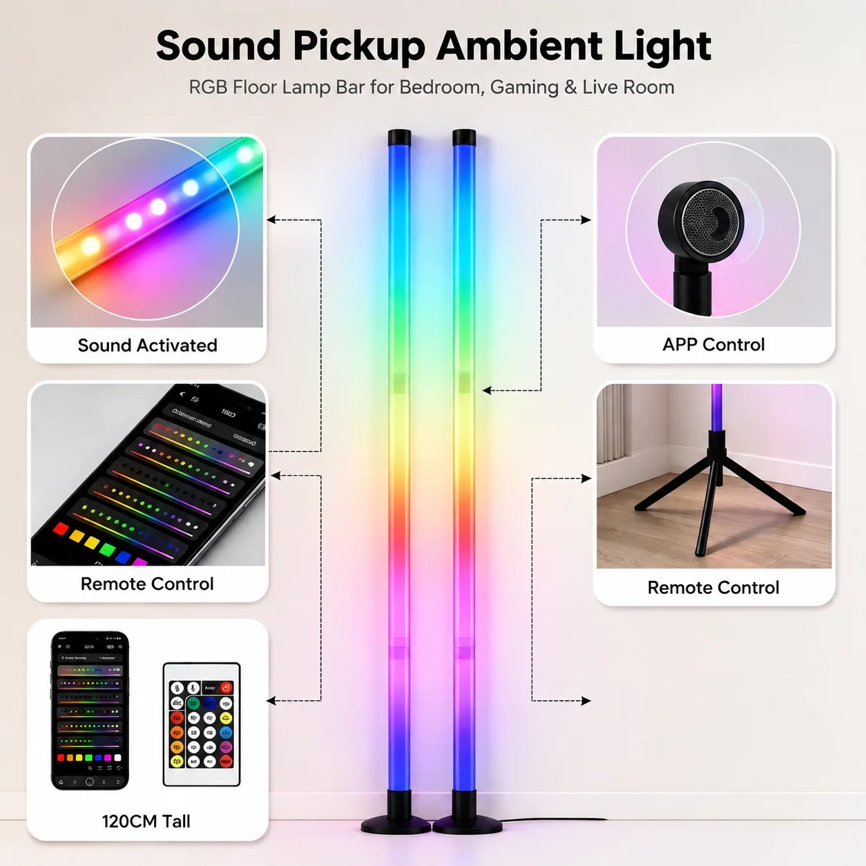 2PCS 120CM RGB Floor Lamp, Sou - Photography Lighting Game ulasan dan harga